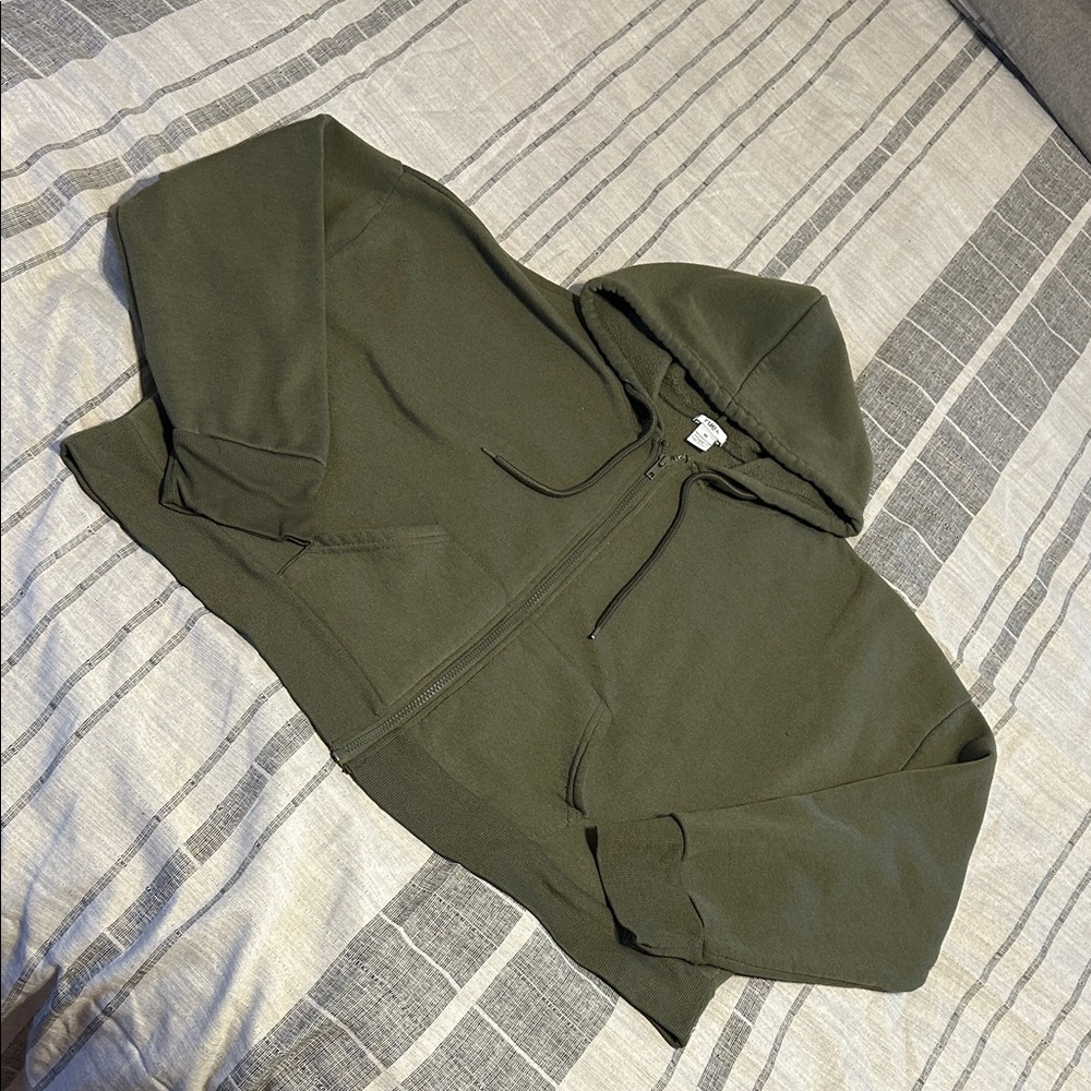 Olive Green Women's Cropped Hoodie